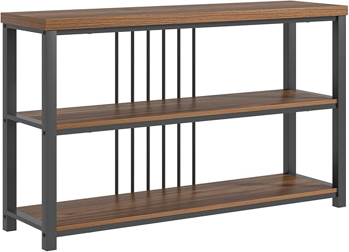 FOLUBAN Console Table for Entryway, Narrow Sofa Table with 3 Tier Storage Shelf for Living Room Hallway Behind Couch, Rustic Walnut-Ruum Studio Home