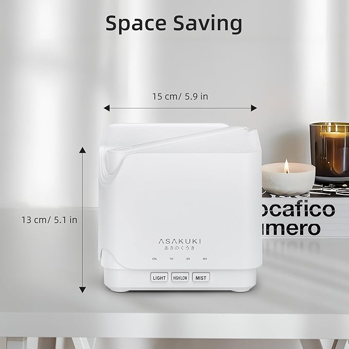 ASAKUKI Essential Oil Diffuser, Multifunctional Ultrasonic Aromatherapy Fragrant Oil Vaporizer Humidifier with Timer, Auto-Off Safety Switch, and 7 LED Light Colors, 700 ml (White)-Ruum Studio Home