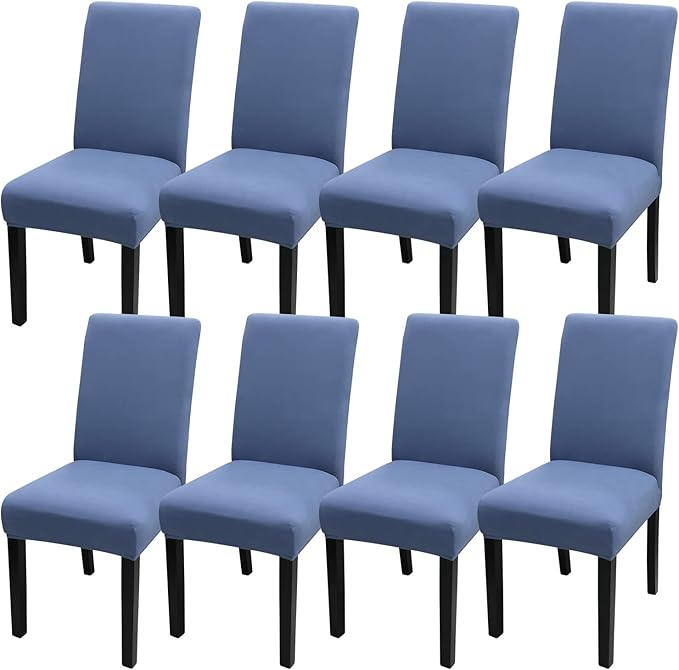 JQinHome Dining Room Chair Covers Set of 8, High Stretch Chair Slipcover Removable Washable Chair Seat Protector Cover for Home Party Hotel Wedding Ceremony (Gray Blue)-Ruum Studio Home
