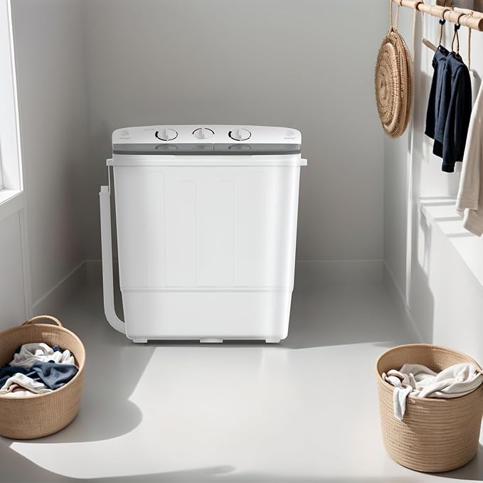 Portable Mini Twin Tub 18lbs Washing Machine With Drying Rack& 10 Hangers, 11lbs Washer & 7lbs Spinner, Small Laundry Washer with Time Control for Camping, Apartments, RV (18lbsBlack)-Ruum Studio Home