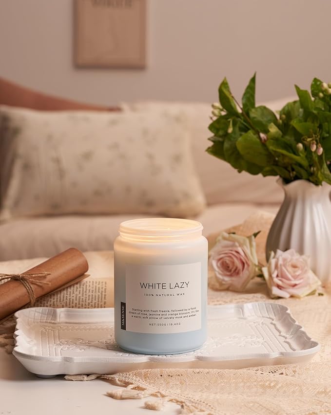 M&SENSE Spring Scented Candle, Jasmine Clean Cotton Soy Wax Large 19.4oz 110 Hour Long Lasting Burning Non Toxic Organic Natural 2 Wick Relaxing Jar Candle for Women-Ruum Studio Home