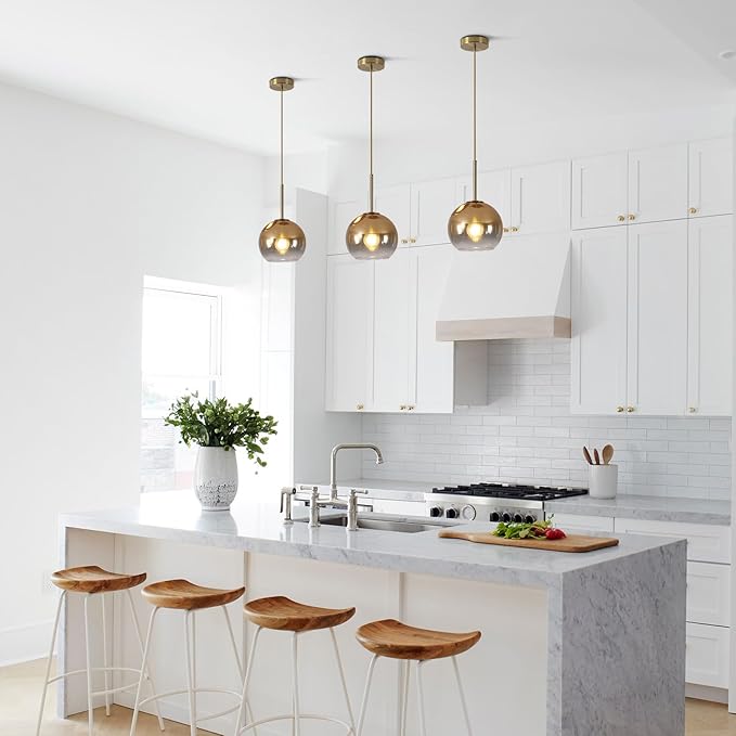 KCO Lighting Glass Globe Hanging Light Fixture Modern Gold Pendant Lights Kitchen Island Mid Century Dining Room Hanging Light Fixtures Over Table Single Pendant Light-Ruum Studio Home