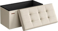 SONGMICS MAZIE Collection - 30 Inches Folding Storage Ottoman Bench, Ottoman Foot Rest, End of Bed Bench, Storage Chest, Load 660 lb, for Living Room, Bedroom, Entryway, Cream White ULSF47BE-Ruum Studio Home