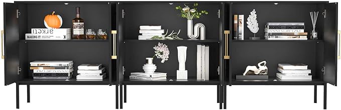 LYNSOM TV Stand for 85 Inch TV, Media Entertainment Center Console Table, 3 Cabinets, TV Console Table with Storage Cabinet for Bedroom, Living Room, Entertainment Room (Black)-Ruum Studio Home