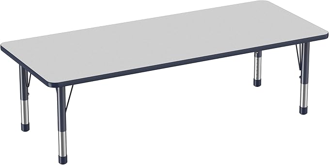 FDP Rectangle Activity School and Classroom Kids Table (30 x 72 inch), Chunky Toddler Leg, Adjustable Height 15-24 inches - Gray Top and Navy Edge-Ruum Studio Home