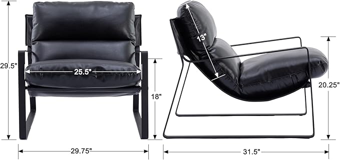 DUOMAY Mid-Century Accent Chair Armchair Set of 2, Comfy PU Leather Leisure Chair Lazy Chair with Metal Leg for Living Room Bedroom Office Apartment, Black-Ruum Studio Home