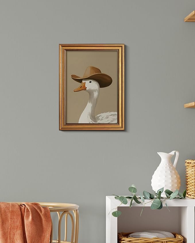 HUARCEY Gold Framed Vintage Wall Art for Living Room, Trendy Duck Canvas Print Wall Decor Maximalist Eclectic Artwork Gallery Picture Oil Painting Boho Western Cowboy Decor Bedroom Bathroom 12"x16"-Ruum Studio Home