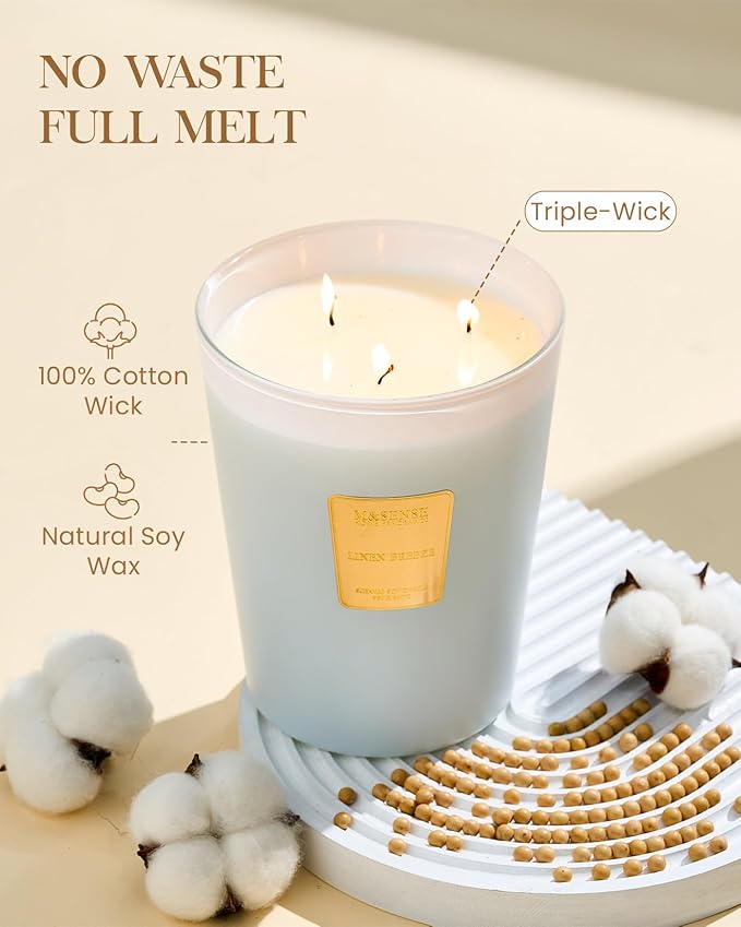 M&SENSE Large Soy Candle Linen Breeze Scented 35oz 150H Burn Time Long Lasting, 3-Wick Natural Aromatherapy Candle, No Toxic Candle Home Fragrance Housewarming Gifts-Ruum Studio Home