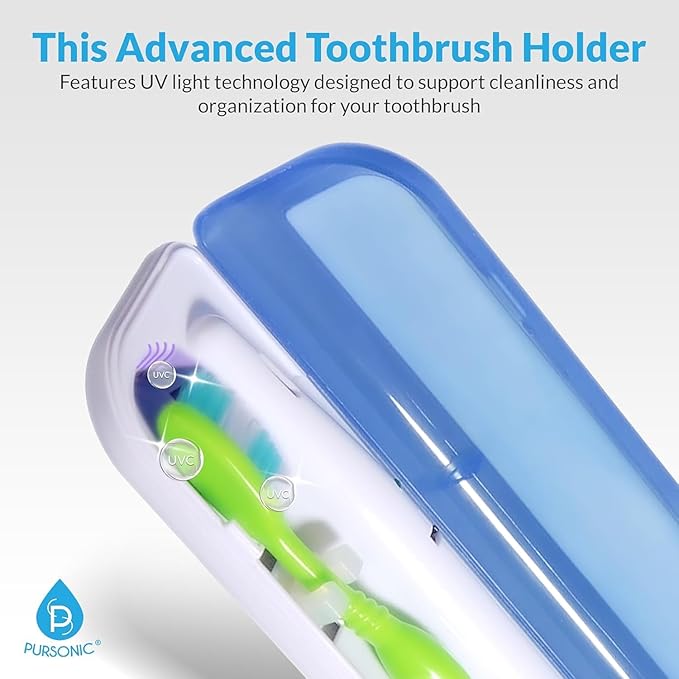 Pursonic Portable UV Toothbrush Sanitizer Case - Travel Toothbrush Sanitizer and Holder - for Electric and Manual Brush Heads with UV Light & Auto Shut Off Timer (2 Pack)-Ruum Studio Home