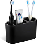 Luxspire Toothbrush Holder, 2 Slots Toothbrush and Toothpaste Holdersfor Bathrooms, Resin Toothbrush Holder Electric Toothbrush Stand for Vanity Countertop, Bathroom Accessories, Matte Black-Ruum Studio Home