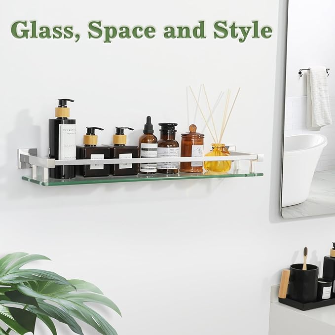 Alise Bathroom Shelf Wall Mounted, Polished Chrome Large Capacity Glass Shelf for Bathroom, 24 inch-Ruum Studio Home