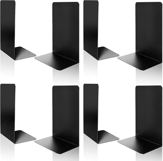 VONDERSO Metal Bookends, 4 Pairs Black Metal Book Ends Heavy Duty for Shelves Decor Home Office, Unique Black Bookends Supports Anti-Slip for Kids-Ruum Studio Home