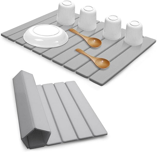 Large Stone Dish Drying Mats for Kitchen Counter, Quick Dry Absorbent Collapsible Dish Drying Mat,Diatomaceous Earth Mats for Dishes Bottles Cups,Match Any Countertop,Grey 24 * 16inch-Ruum Studio Home