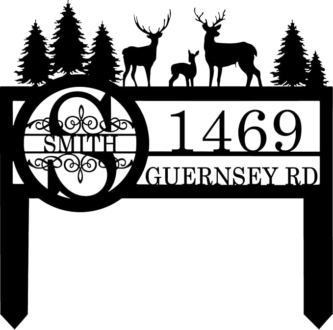 Personalized Deer Custom Garden Address Sign with Metal Stake, Housewarming Gift, Outside Camping Decor-Ruum Studio Home