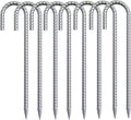 Rebar Stakes 16 inch, 3/8" Diameter Heavy Duty J Hook Stakes 8 Pack, Galvanized Anti-Rust Ground Anchor Long Tent Stakes for Dog Fence Trompoline Swing Set-Ruum Studio Home
