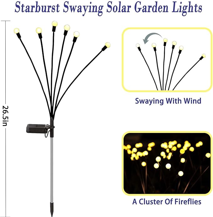Solar Firefly Lights Outdoor, 8 Pack, Warm White, Swaying, Waterproof, Garden Decor for Yard Patio Pathway Lawn, Gardening Gifts-Ruum Studio Home