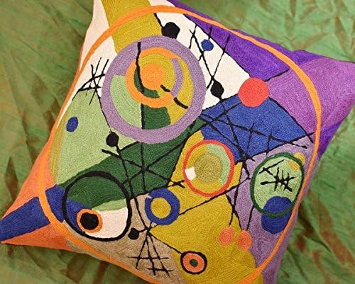 Kandinsky Contemporary Throw Pillow Cover - Circles 2 Modern Pillowcases Mid-Century Abstract Toss Cushion Farmhouse Chair Cushions Hand Embroidered Wool 18x18 Inch-Ruum Studio Home