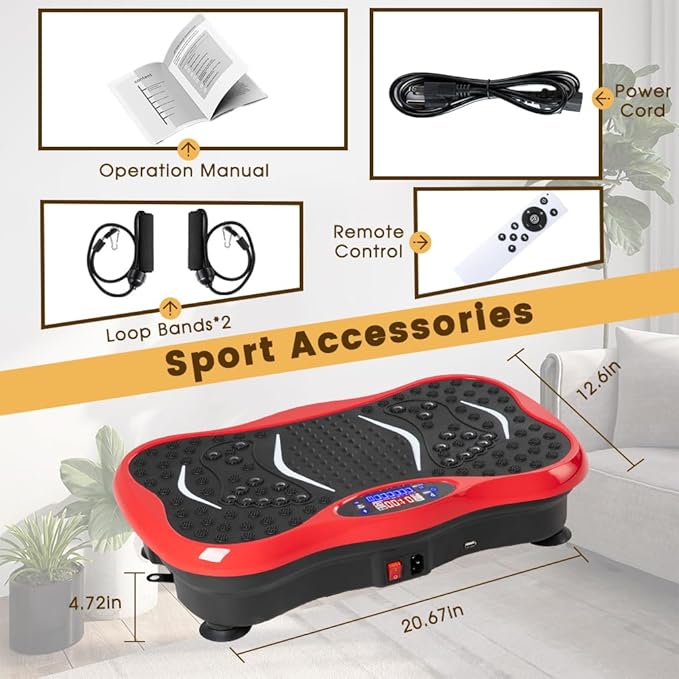 Vibration Plate Exercise Machine for Whole Body Workout - Home Fitness Vibrating Platform with Resistance Bands - Improve Circulation, Muscle Tone & Bone Density - Supports Up to 330 lbs-Ruum Studio Home