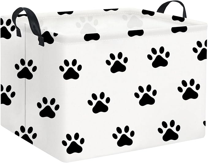 HIYAGON Dog toy Basket Dog Toy Bin Cute Toy Storage Basket Organizer Box Kids Gift Basket Empty Rectangular Room Decor for Home(Paw)-Ruum Studio Home