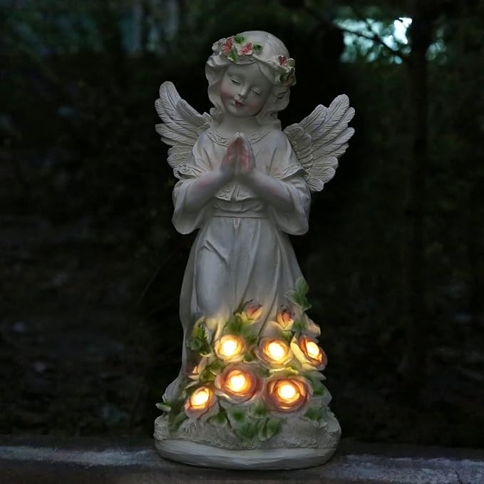 Garden Decor Angel Statue, Outdoor Patio Garden Sculptures & Statues, Solar Yard Decorations Lawn Ornaments Figurines for Outside-Ruum Studio Home