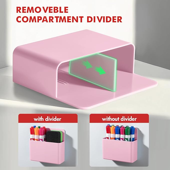 BEYGORM 2 Pack Plastics Magnetic Pen Holder for Refrigerator, Dry Erase Marker Holder for Whiteboard，Magnet School Locker Organizer Accessories, Pencil Cup, Pen Caddy, Classroom Organization(Pink)-Ruum Studio Home