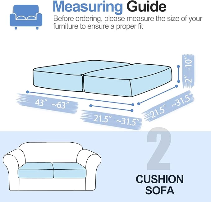 Couch Cushion Covers Individual Large Super Stretch Chenille (Softer Version) Sofa Cushion Covers, Couch Seat Covers Couch Slipcovers Furniture Protector (2PC, Blue)-Ruum Studio Home