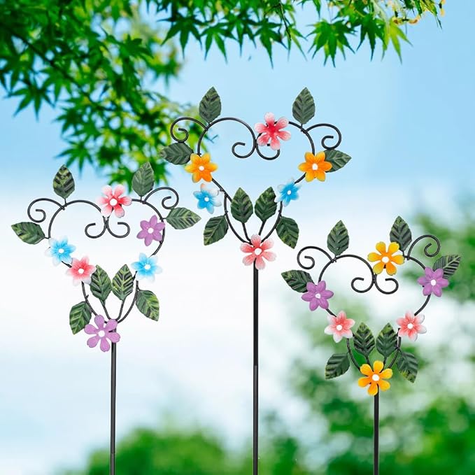 Metal Flowers Decorative Garden Stakes, 22.1 ''H Heart Shape Metal Flowers for Outside Yard Art Garden Stakes,Spring Outdoor Decor Housewarming Present for Women Mom Grandma-Ruum Studio Home