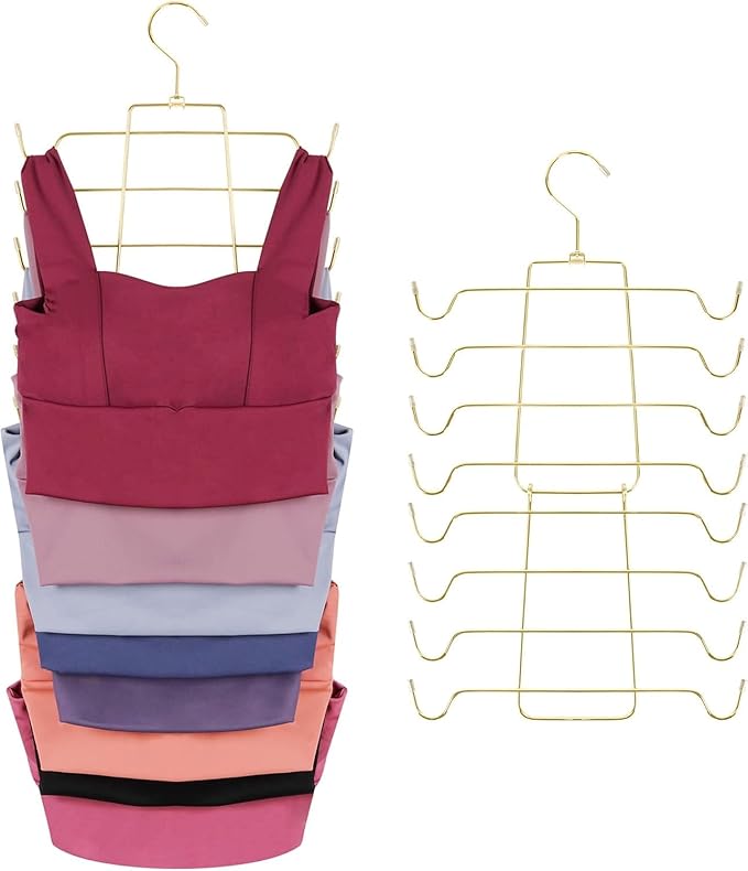ZEDODIER 3 Pack Tank Top Hanger, Space Saving Bra Hangers, Non-Slip Hanging Sport Bras Holder, Closet Organizers and Storage for Camisoles Tank Tops Bras Ties Swimsuits Strappy Dress, Gold-Ruum Studio Home