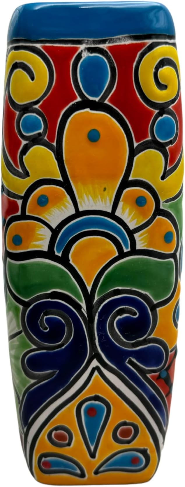 Talavera Planter Pot Square Vase Folk Art Mexican Pottery Handmade Hand Painted Home Decor Indoor Multicolor Outdoor 9.25" (Turquoise Multi)-Ruum Studio Home