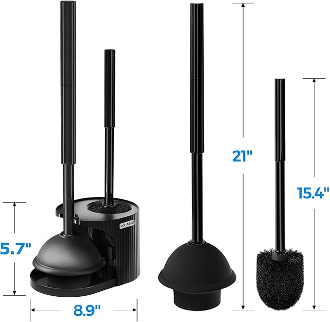 2Pack 2 in 1 Toilet Brush and Plunger Set, Extended Handle Plunger,Toilet Bowl Brush Plunger Set,Clean Gloves,Cleaning Tools,Cleaning Brush,Cleaning Supplies,Toilet Brush Plunger Combo,Black-Ruum Studio Home