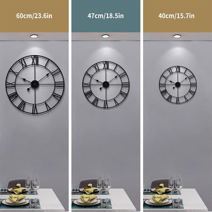 LEIKE Large Wall Clock, 24" Completely Silent, Non Ticking, Battery-Operated,Rustic Round Modern Metal Wall Clock Decor for Living Room, Bedroom and Kitchen, (60cm, Black-Roman Number)-Ruum Studio Home