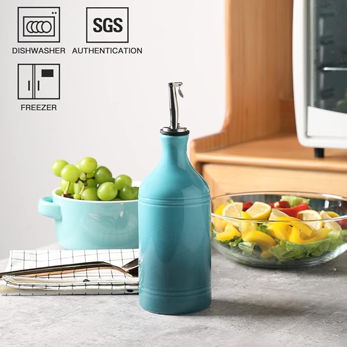 Sweejar Ceramic Olive Oil Dispenser Bottle, Opaque Oil Cruet Protects Oil to Reduce Oxidation, Suitable for Oil, Vinegar, Coffee Syrups & Other Liquids, Pack of 1, 15.5 Fl Oz (Gradient Blue)-Ruum Studio Home