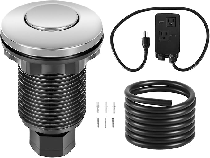 VEVOR Garbage Disposal Air Switch Kit, Dual Outlet Sink Top Air Switch for Food Waste Disposal, 2.5-inch Brushed Nickel Stainless Steel ON/OFF Air Push Button, Suitable for Stainless Steel Countertops-Ruum Studio Home