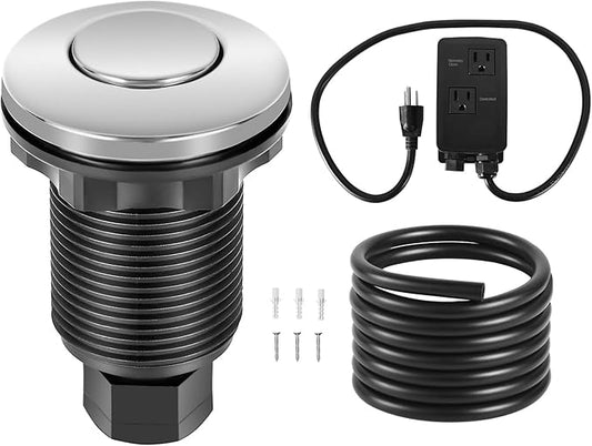 VEVOR Garbage Disposal Air Switch Kit, Dual Outlet Sink Top Air Switch for Food Waste Disposal, 2.5-inch Brushed Nickel Stainless Steel ON/OFF Air Push Button, Suitable for Stainless Steel Countertops-Ruum Studio Home