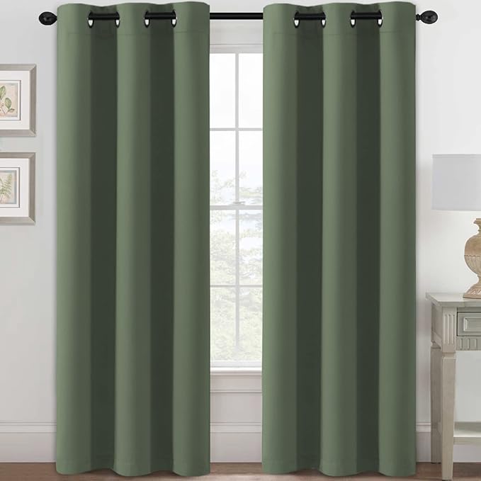 H.VERSAILTEX Blackout Curtains for Bedroom Thermal Insulated Room Darkening Living Room Curtains 84 Inch Long Grommet Privacy Protection Window Curtain Panels/Drapes, 2 Panels, Bronze Green-Ruum Studio Home