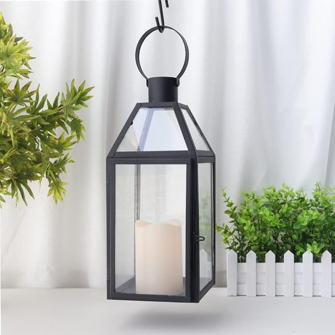 JHY DESIGN Black Decorative Lanterns 16“H Decorative Candle Lantern with Tempered Glass for Indoor Outdoor Events Parities and Weddings-Ruum Studio Home