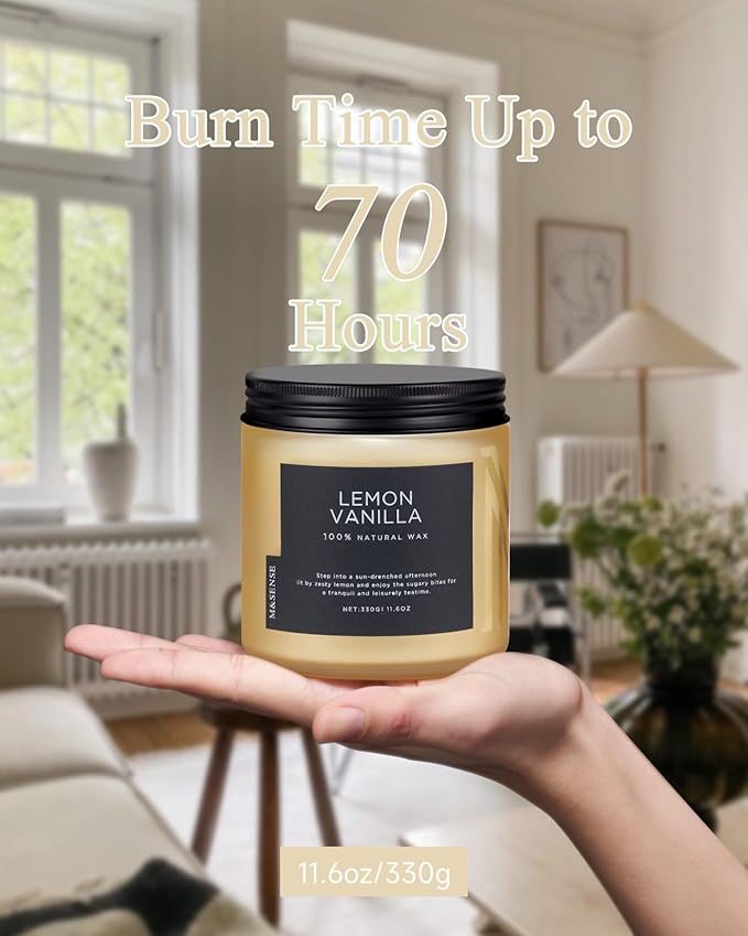 M&SENSE Candles Lemon Vanilla Scented, 11.6oz 70 Hour Long Lasting Candles for Home, 2 Wick Natural Soy Wax in Glass Jar, Stress Relief Gifts for Women and Men-Ruum Studio Home