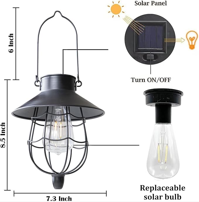 YAKii 2 Pack Solar Lantern Hanging Waterproof Outdoor Metal Solar Lamp with Warm White Light Decorate for Yard Garden Pathway Patio Porch Decor (Black)-Ruum Studio Home