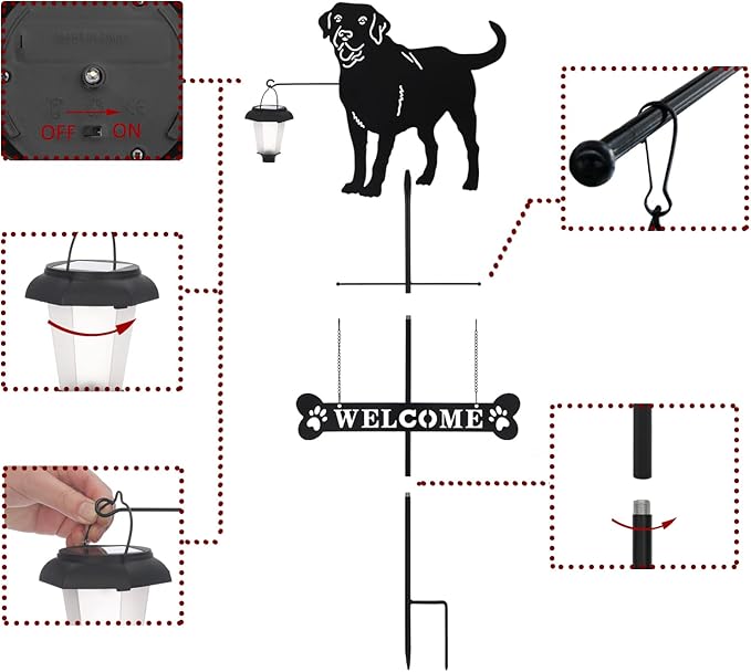 BAYN Solar Labrador Silhouette Dog Breed Welcome Sign with a Lantern Outdoor Decorative Garden Stakes for Yard, Lawn, Patio, Pathway-Ruum Studio Home