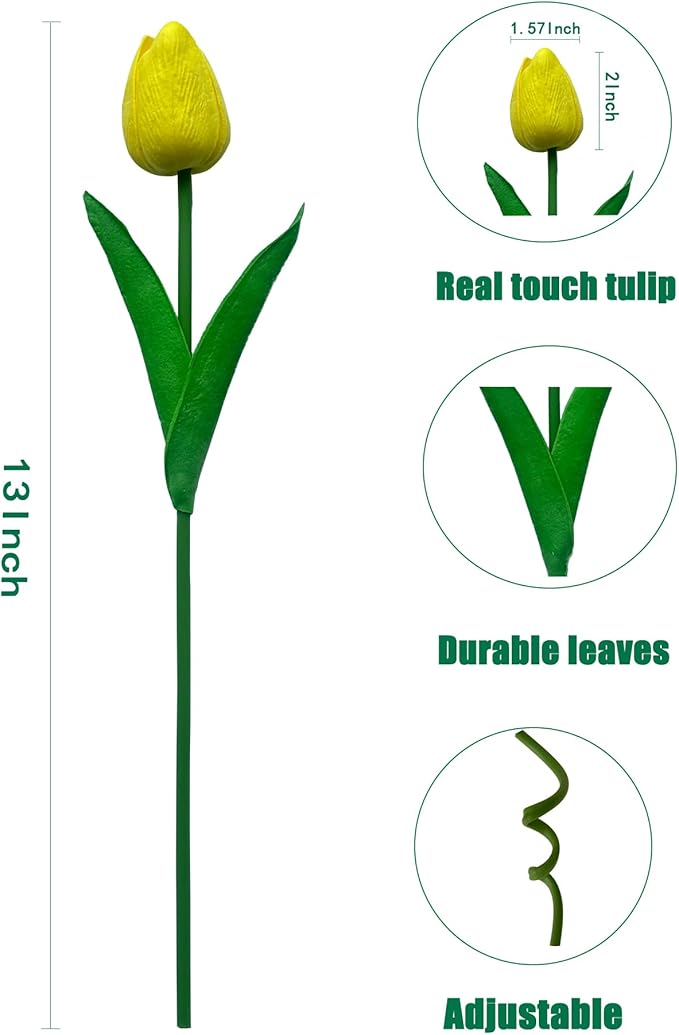 Yellow Artificial Tulip Flowers 15PCS Real Touch Faux PU Tulips Bouquet Faux Spring Flowers for Floral Arrangements Table Centerpiece Kitchen Home Mothers Day Easter Summer Decorations-Ruum Studio Home