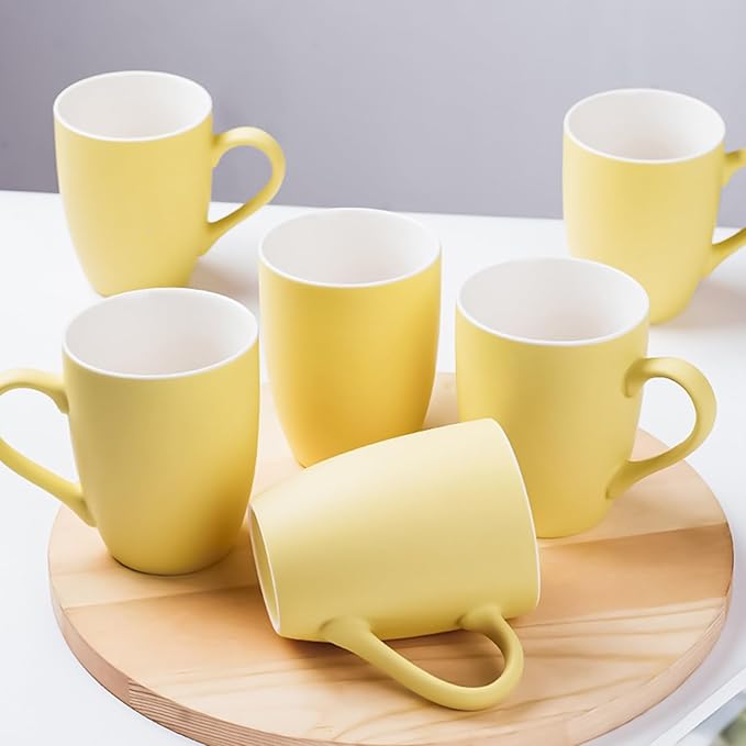 Coffee Mugs Set of 6, 12oz Ceramic Coffee Mugs with Handle, Matte Porcelain Yellow Coffee Mug for Latte, Tea, Cocoa, Cappuccino, Cups for Women Men for Home Restaurant Mug (Yellow)-Ruum Studio Home