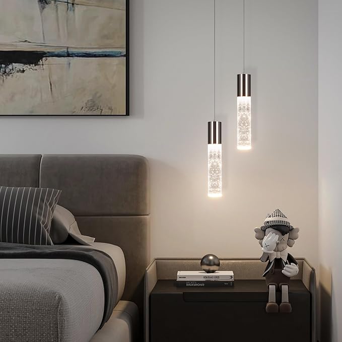 OKELI Modern Pendant Lights,3 Color LED Bubble Crystal Island Light Fixtures,Black Mini Pendant Lighting for Kitchen Island,Bar,6W,3000-6000K,ETL,3 Pack-Ruum Studio Home