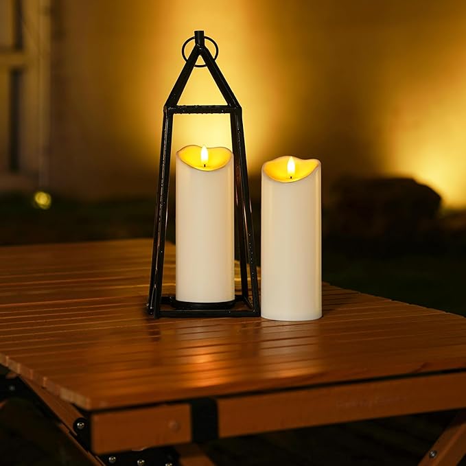 Homemory Outdoor Waterproof LED Candles, Battery Operated with Remote and Timers, Electric Fake Plastic Pillar Candles, Ivory White, Set of 2-Ruum Studio Home
