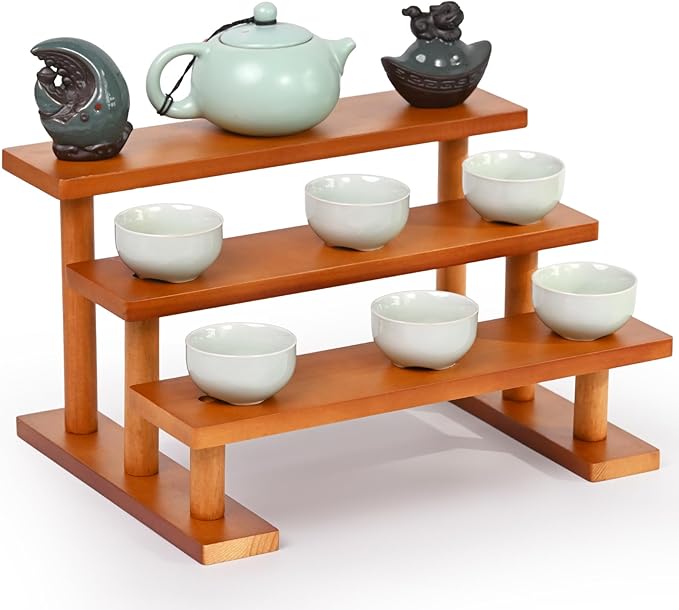 3 Tier Wooden Display Riser Stand Perfume Organizer, Dessert Table Display Set, Solid Wood Food Display Stands for Party, Bamboo Rustic Solid Wood Shelf for Cupcakes, Perfume, Cologne, Spiece-Ruum Studio Home