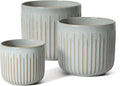 LE TAUCI Fluted Ceramic Planters Set of 3 – 8.3/7 / 5.7 in Star White Reactive Cylinder Indoor Plant Pots with Drainage Plug & Mesh, Glossy Stoneware Flower Pots for Succulents Herbs-Ruum Studio Home