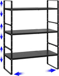 Expandable Cabinet Shelf Organizer, Stackable Kitchen Pantry Counter Storage, Adjustable Cupboard Stand Rack Risers Spice Organization Heavy Duty Black Small 3 Pack-Ruum Studio Home