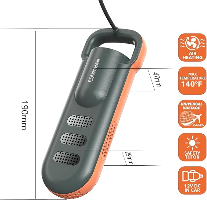 XCMAN Portable Shoe Dryers and Boot Dryer，Boot dryer for winter Boots, Work Boots, Rain Boots, Tennis Shoes, Ski Boot Liners,With integrated fan and heater-Ultra Silent | 12V DC/AC Converter| US Plug-Ruum Studio Home