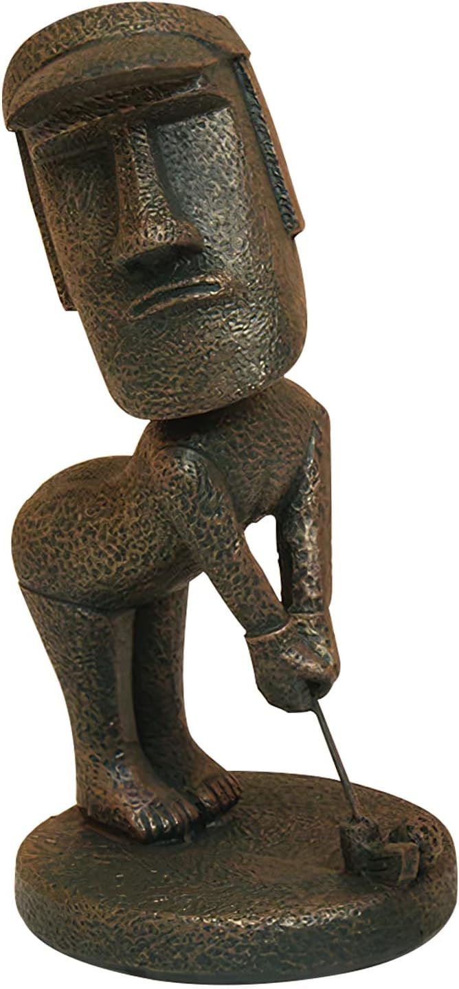 Moai Statue Decor - 6 Inch Easter Island Oranment Resin Stone Decoration for Room Accessories Antique Sculpture for Office Desktop (Play Golf)-Ruum Studio Home
