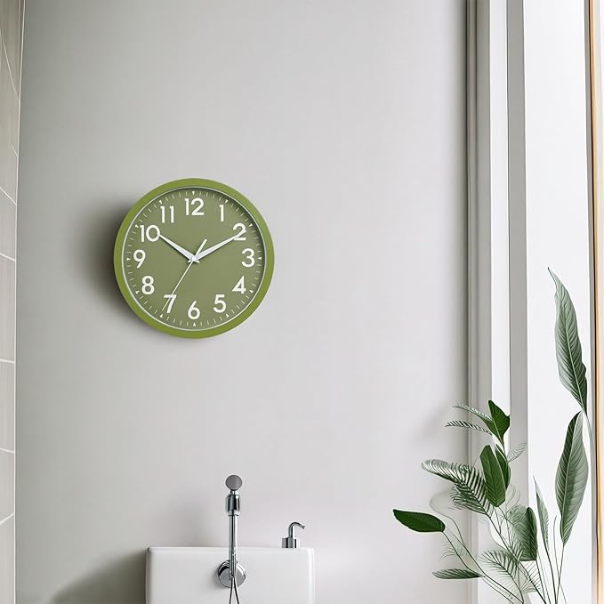 Wall Clock Small Analog 8 Inch Silent Non Ticking Battery Operated Modern Simple Decorative for Kitchen Office Bedroom Bathroom Living Room(Olive Green)