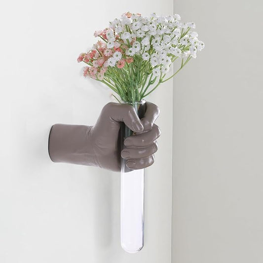 Wall Sculptures, Hand Vases Home Decor, Wall Mount Art Sculpture, Unique Wall Art Statue, Funky Flower Vase Decorations, Modern Eclectic Hanging Decor,Glass Test Tube Vase (Beige)-Ruum Studio Home
